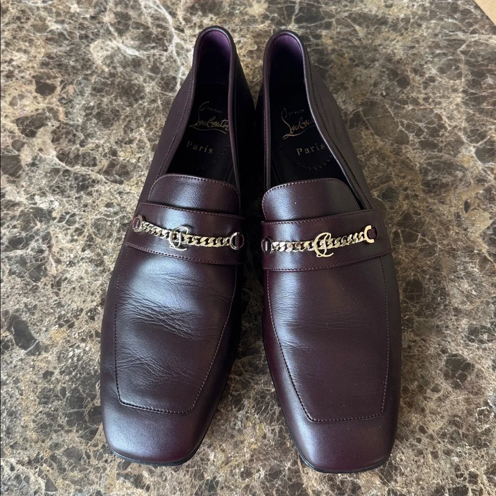 Christian louboutin mj moc flat merlot leather loafer flats mocassin sz 41.5